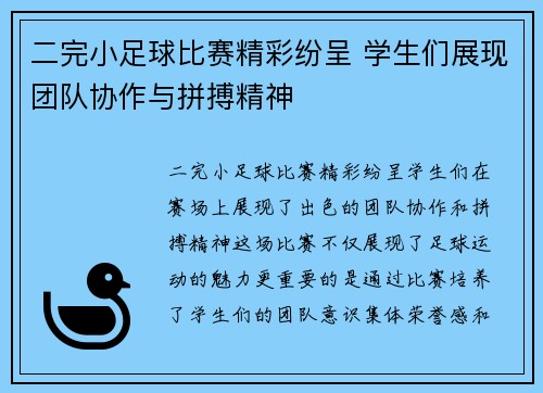 二完小足球比赛精彩纷呈 学生们展现团队协作与拼搏精神