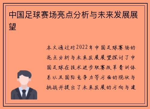 中国足球赛场亮点分析与未来发展展望