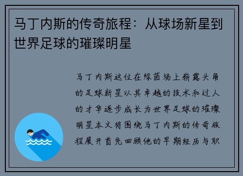 马丁内斯的传奇旅程：从球场新星到世界足球的璀璨明星