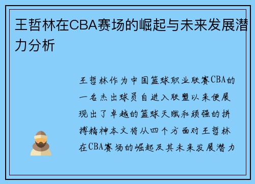 王哲林在CBA赛场的崛起与未来发展潜力分析