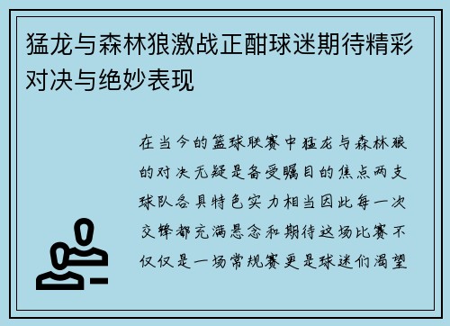 猛龙与森林狼激战正酣球迷期待精彩对决与绝妙表现