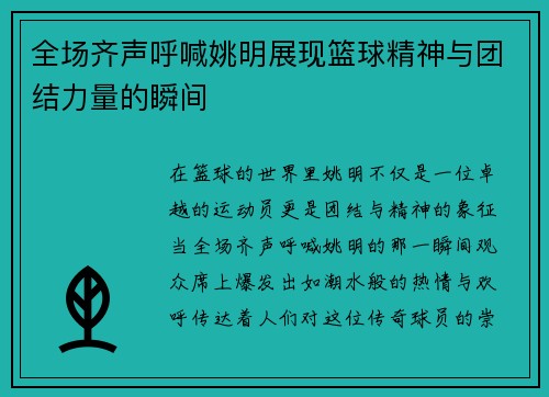全场齐声呼喊姚明展现篮球精神与团结力量的瞬间