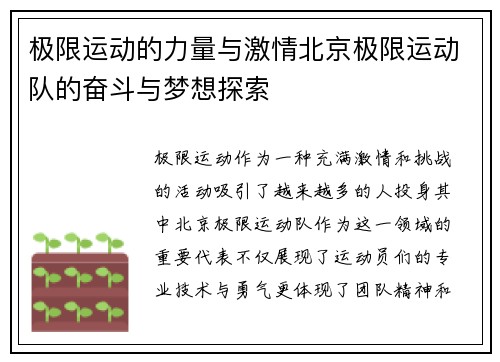 极限运动的力量与激情北京极限运动队的奋斗与梦想探索
